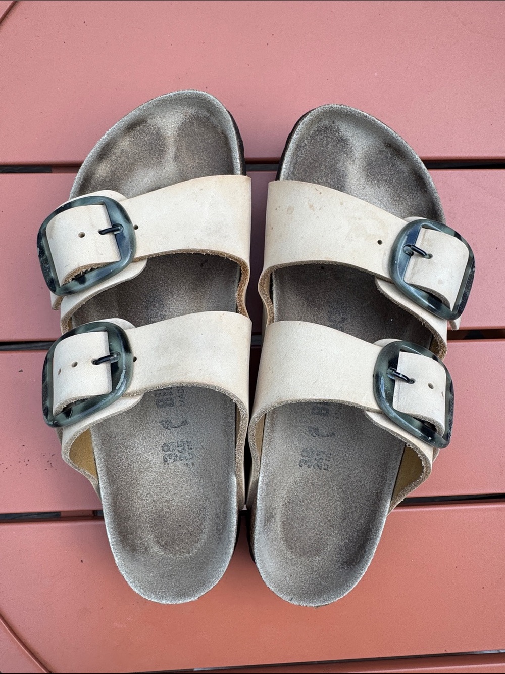 Birkenstock Women's Arizona Big Buckle Sandals with Green Tortoise Buckles